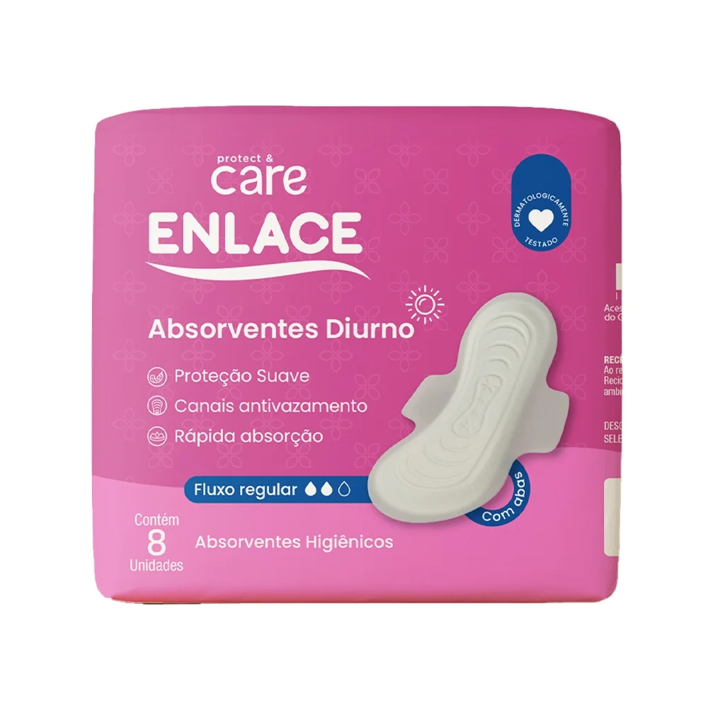 ABSORVENTE ENLACE SUAVE COM ABAS - EMBALAGEM COM 8 UNIDADES