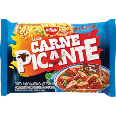 MACARRÃO INSTANTÂNEO LÁMEN CARNE PICANTE NISSIN MIOJO NOSSO SABOR PACOTE 74G