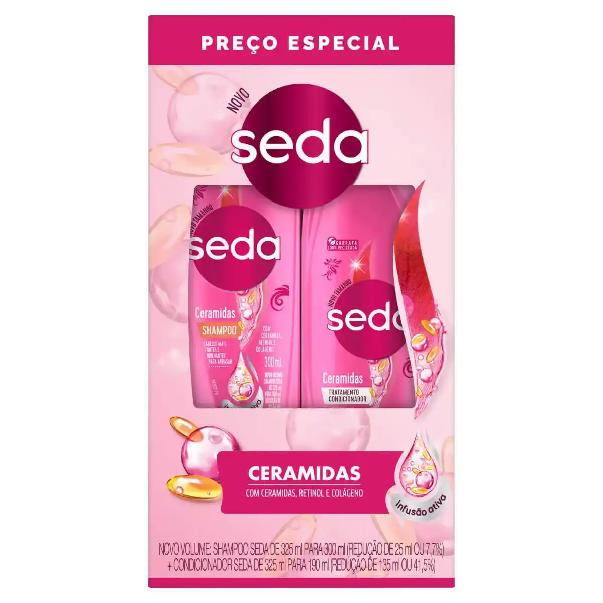 KIT SHAMPOO 300ML + CONDICIONADOR 190ML SEDA CERAMIDAS