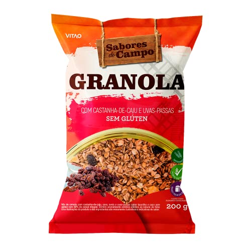GRANOLA INTEGRAL COM CASTANHA-DE-CAJU E UVA-PASSAS SEM GLÚTEN SABORES DO CAMPO PACOTE 200G