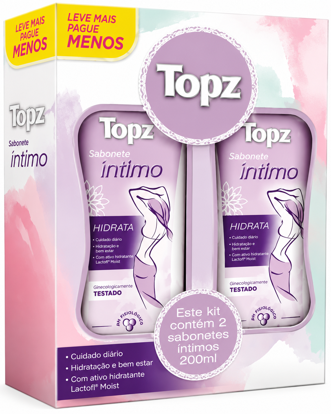SABONETE LÍQUIDO ÍNTIMO TOPZ LEVE 2 PAGUE 1, 200ML HIDRATA