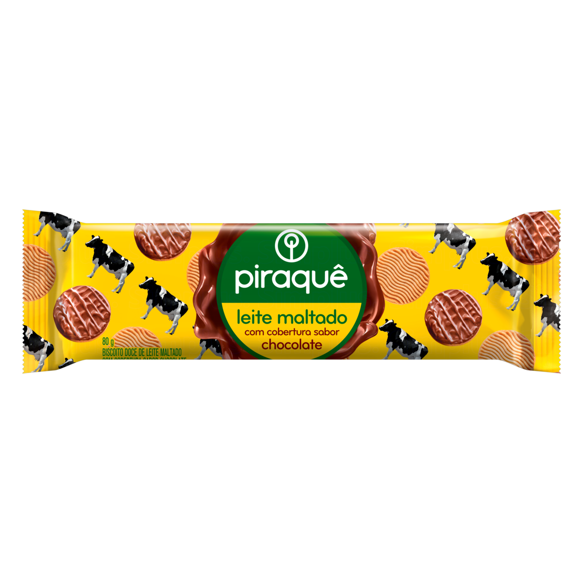 BISCOITO LEITE MALTADO COBERTURA CHOCOLATE PIRAQUÊ PACOTE 80G