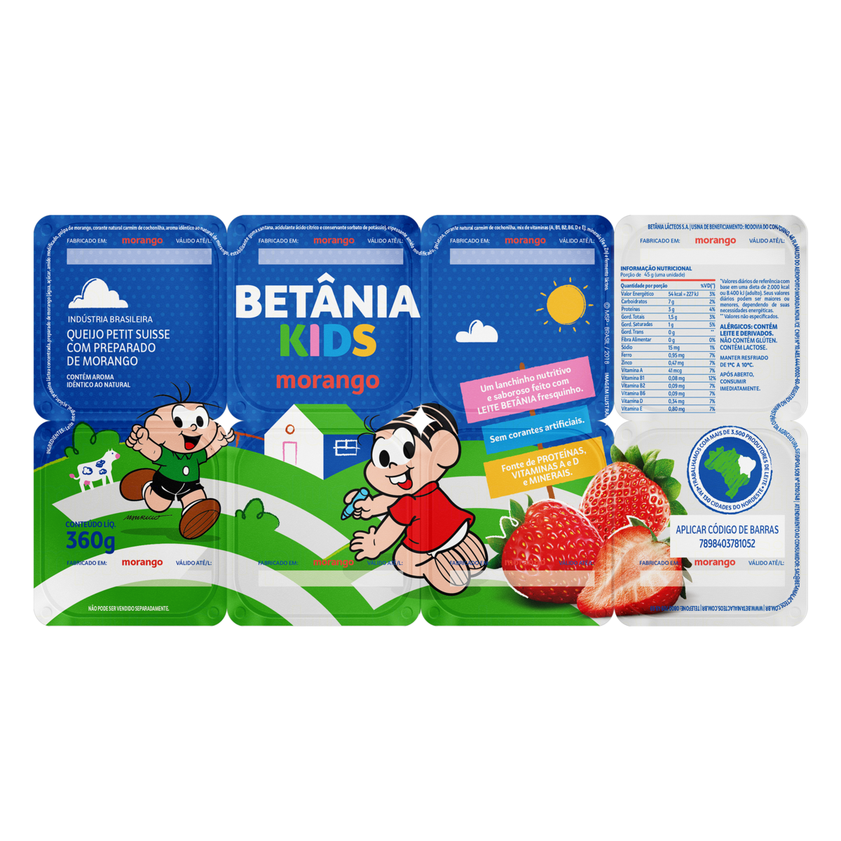 PETIT SUISSE MORANGO TURMA DA MÔNICA BETÂNIA KIDS BANDEJA 320G 8 UNIDADES 0