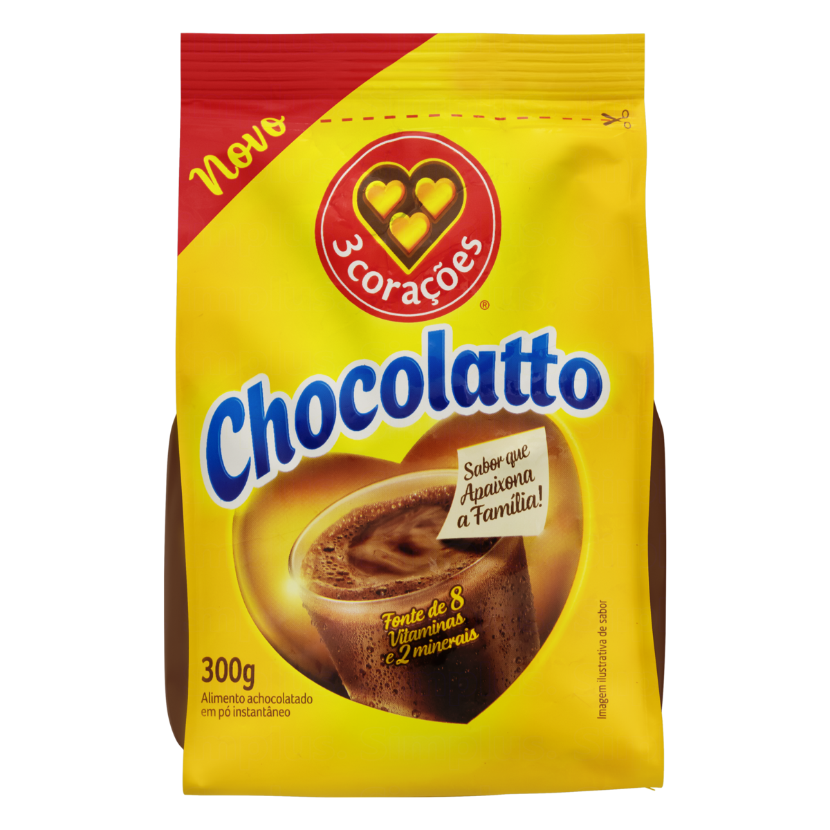 ACHOCOLATADO PÓ 3 CORAÇÕES CHOCOLATTO PACOTE 300G