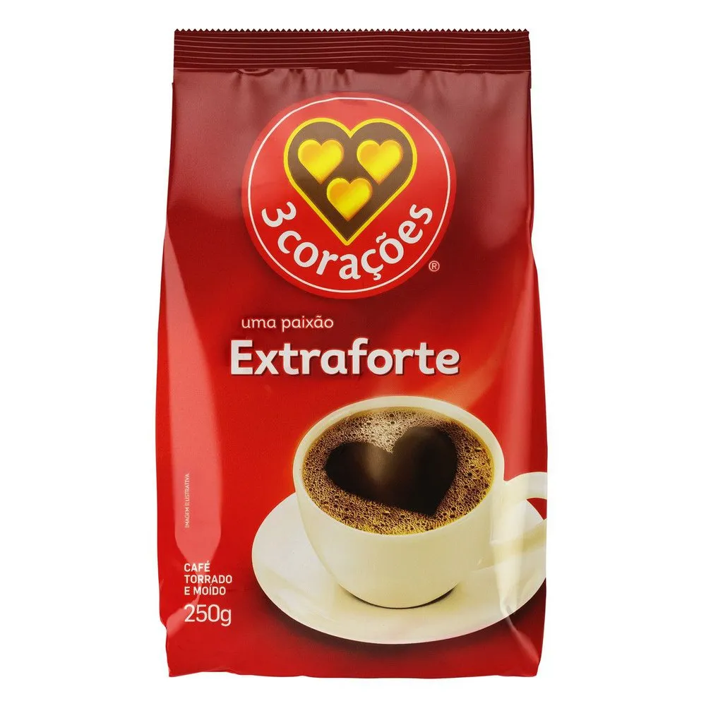 CAFÉ TORRADO E MOÍDO EXTRAFORTE 3 CORAÇÕES PACOTE 250G 0