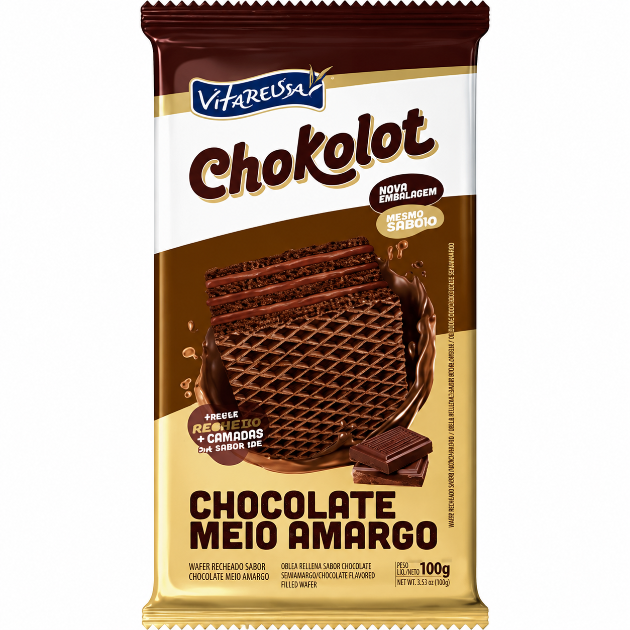 BISCOITO WAFER VITAMASSA CHOKOLOT MEIO AMARGO 100G