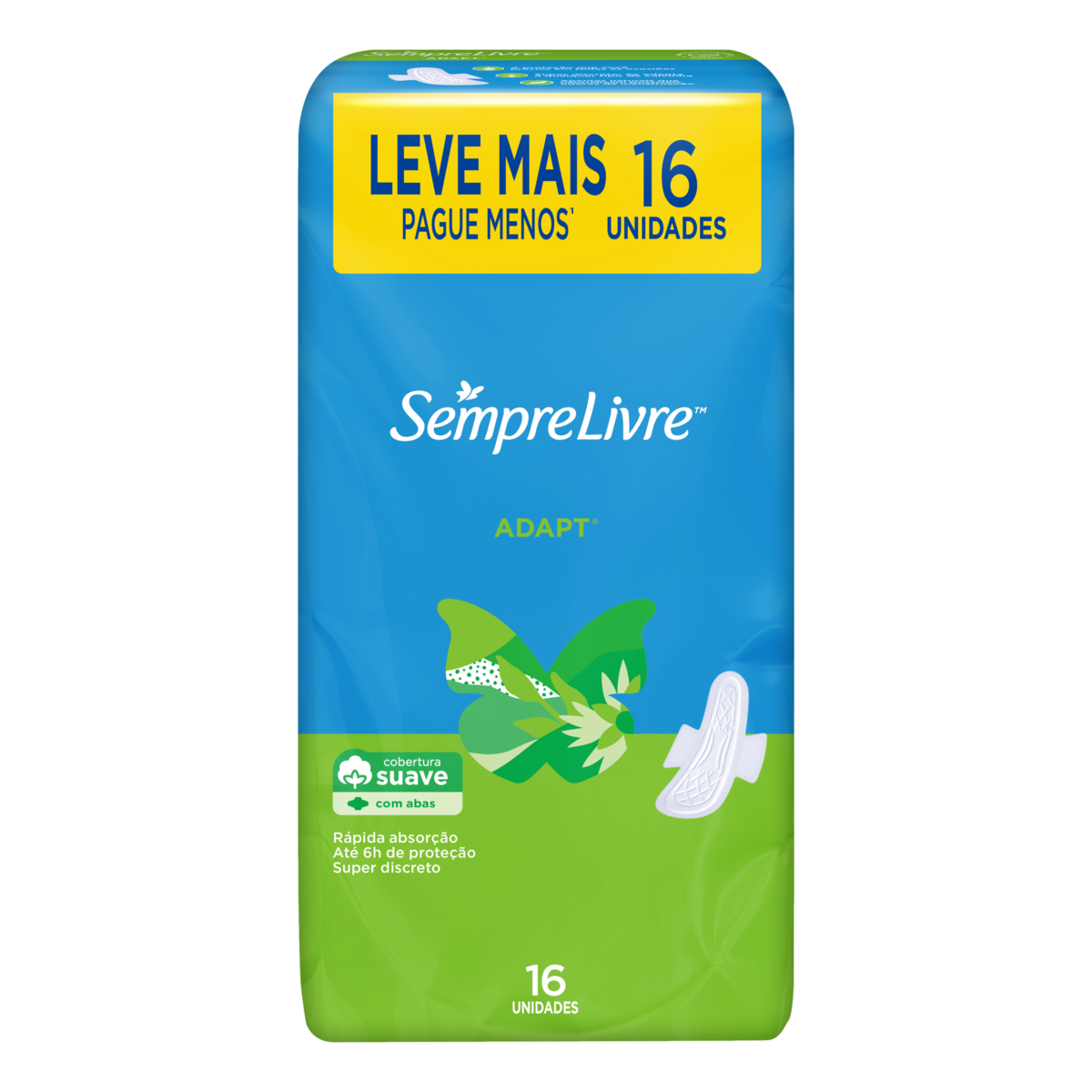 ABSORVENTE COM ABAS SUAVE SEMPRE LIVRE ADAPT PACOTE 16 UNIDADES LEVE MAIS PAGUE MENOS