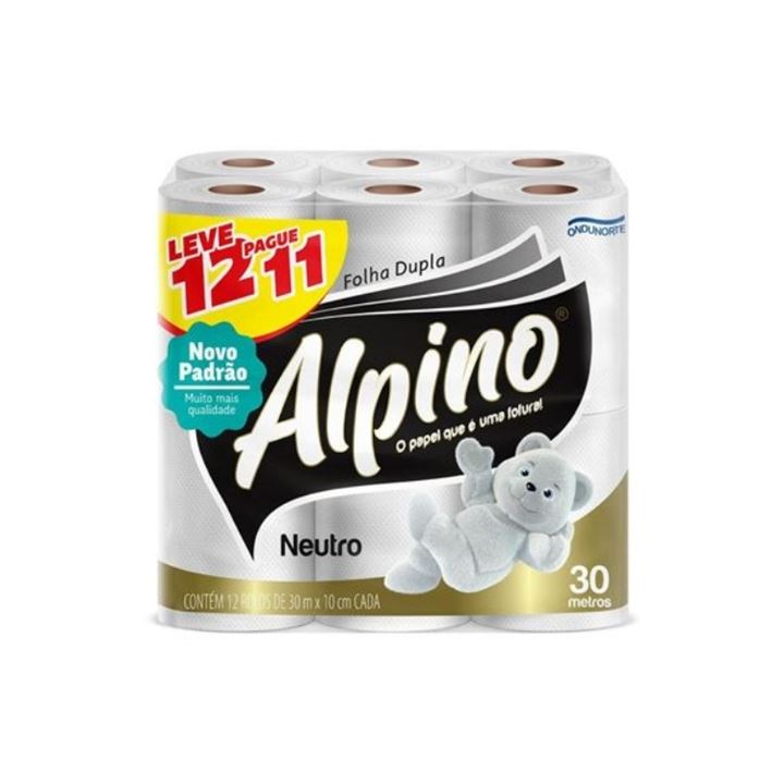 PAPEL HIGIENICO ALPINO FOLHA DUPLA NEUTRO(L12P11) 6X12 30M