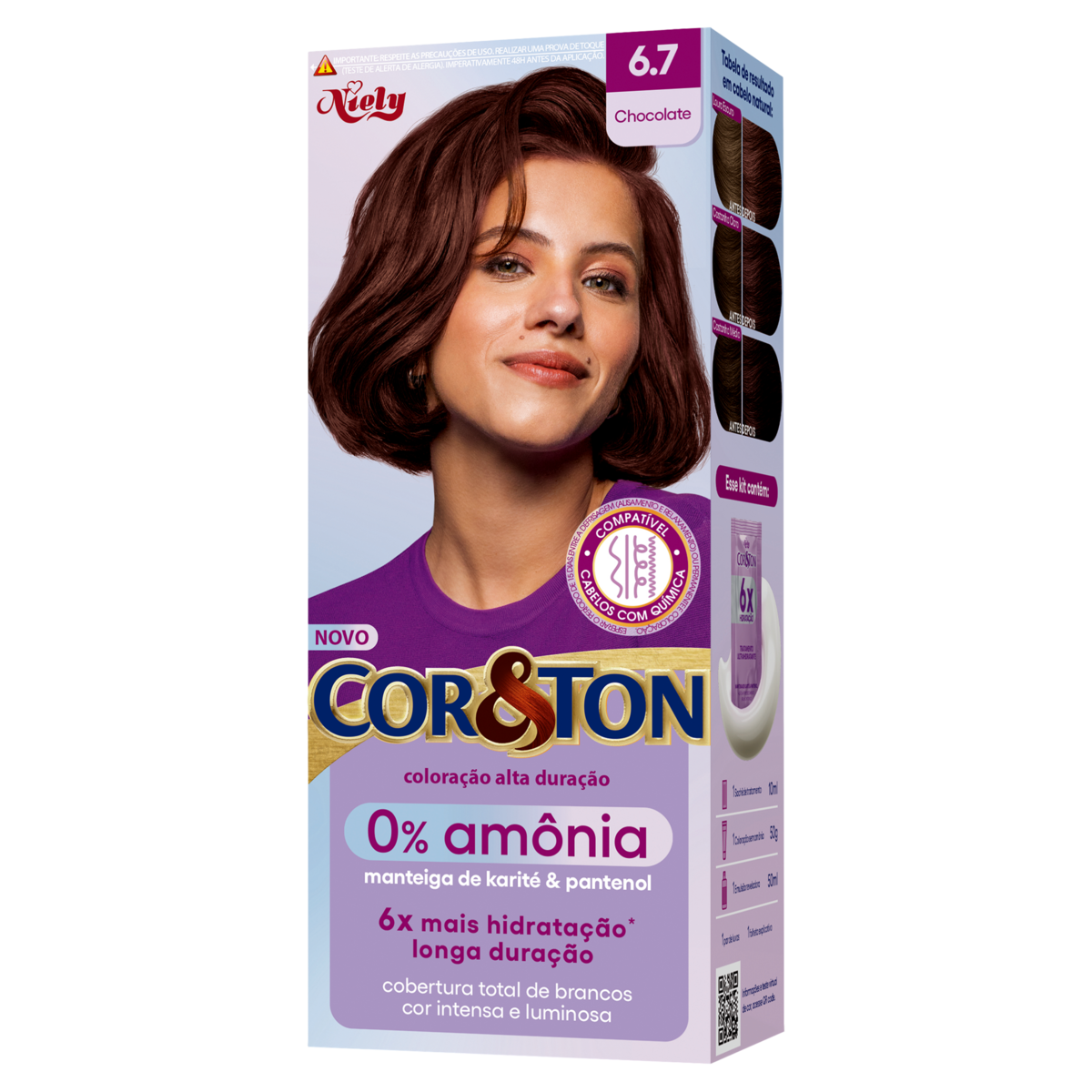 KIT COLORAÇÃO CREME 6.7 CHOCOLATE NIELY COR&TON