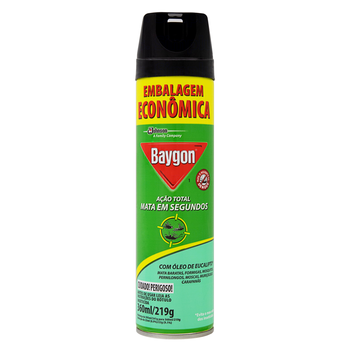 INSETICIDA AEROSSOL AÇÃO TOTAL ÓLEO DE EUCALIPTO BAYGON FRASCO 360ML SPRAY EMBALAGEM ECONÔMICA