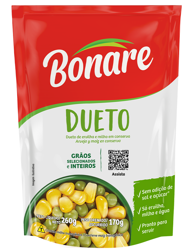 ERVILHA E MILHO VERDE EM CONSERVA DUETO BONARE SACHÊ 170G