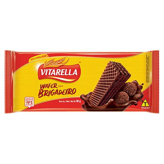 BISCOITO WAFER CHOCOLATE RECHEIO BRIGADEIRO VITARELLA PACOTE 80G