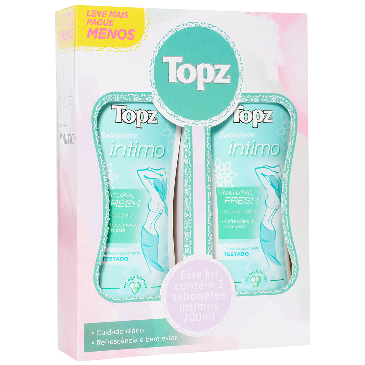 PACK SABONETE LÍQUIDO ÍNTIMO NATURAL FRESH TOPZ FRASCO 2 UNIDADES 200ML CADA LEVE MAIS PAGUE MENOS