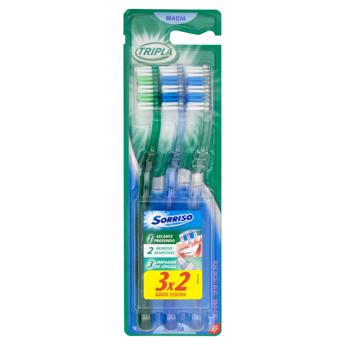 ESCOVA DENTAL MACIA TRIPLA 123 SORRISO CABEÇA NORMAL 3 UNIDADES