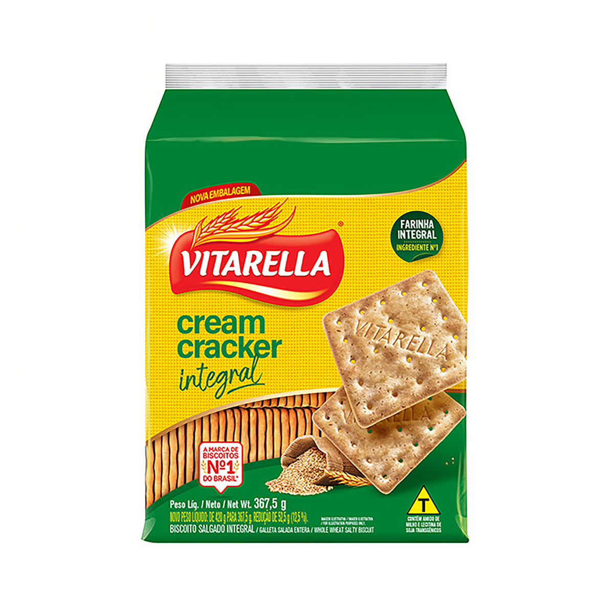 BISCOITO CREAM CRACKER INTEGRAL VITARELLA PACOTE 367,5G