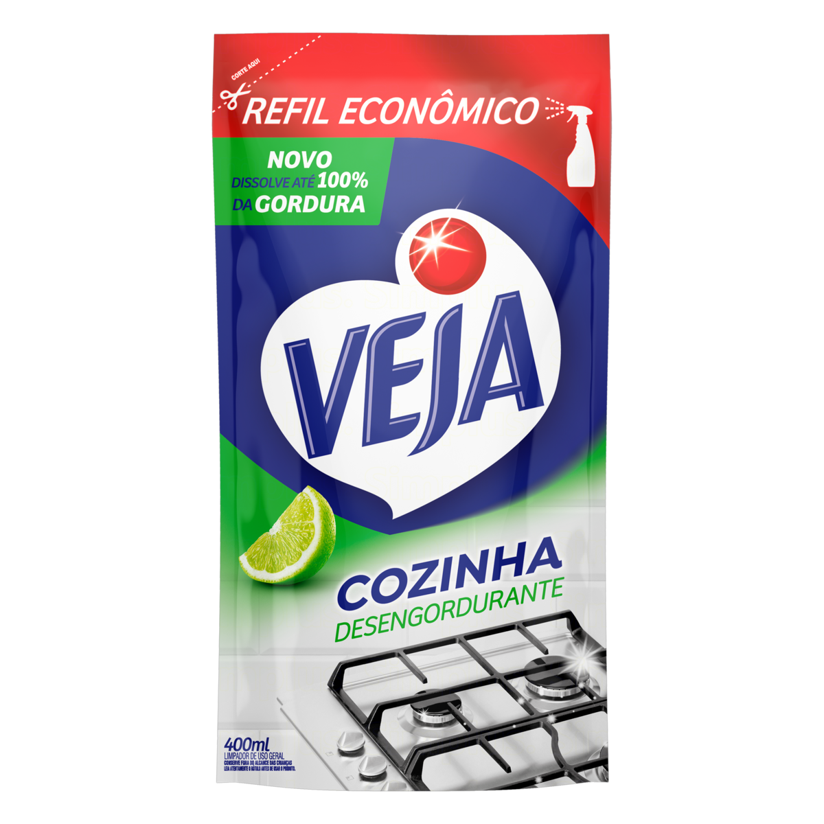 LIMPADOR DESENGORDURANTE COZINHA LIMÃO VEJA SACHÊ 400ML REFIL ECONÔMICO