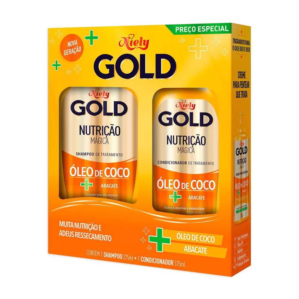 KIT SHAMPOO 300ML + CONDICIONADOR 200ML NIELY GOLD NUTRIÇÃO PODEROSA