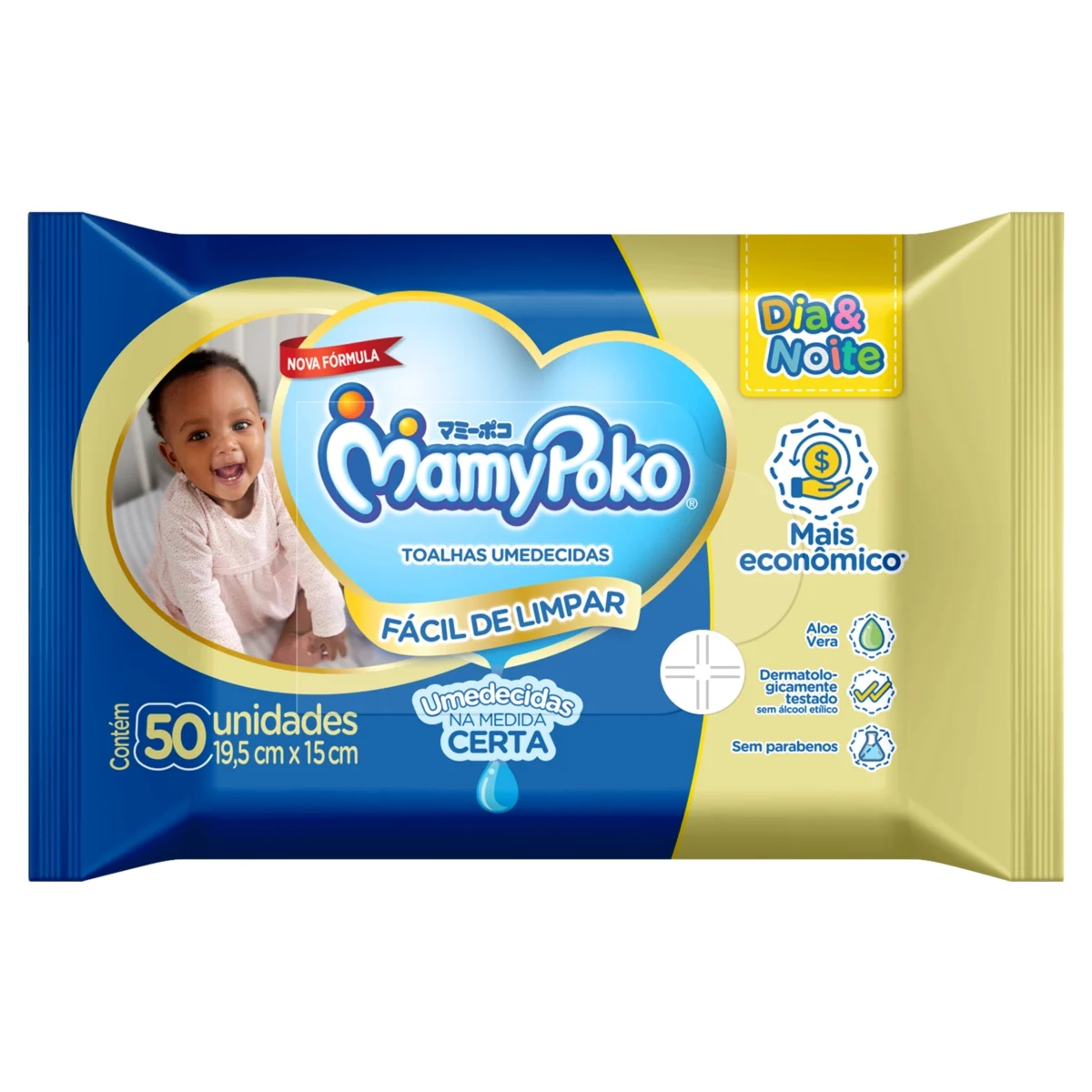 TOALHA UMEDECIDA MAMYPOKO COM 50 UNIDADES DIA E NOITE