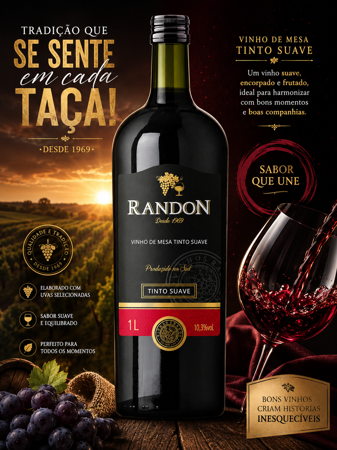 VINHO RANDON TINTO SUAVE 1L