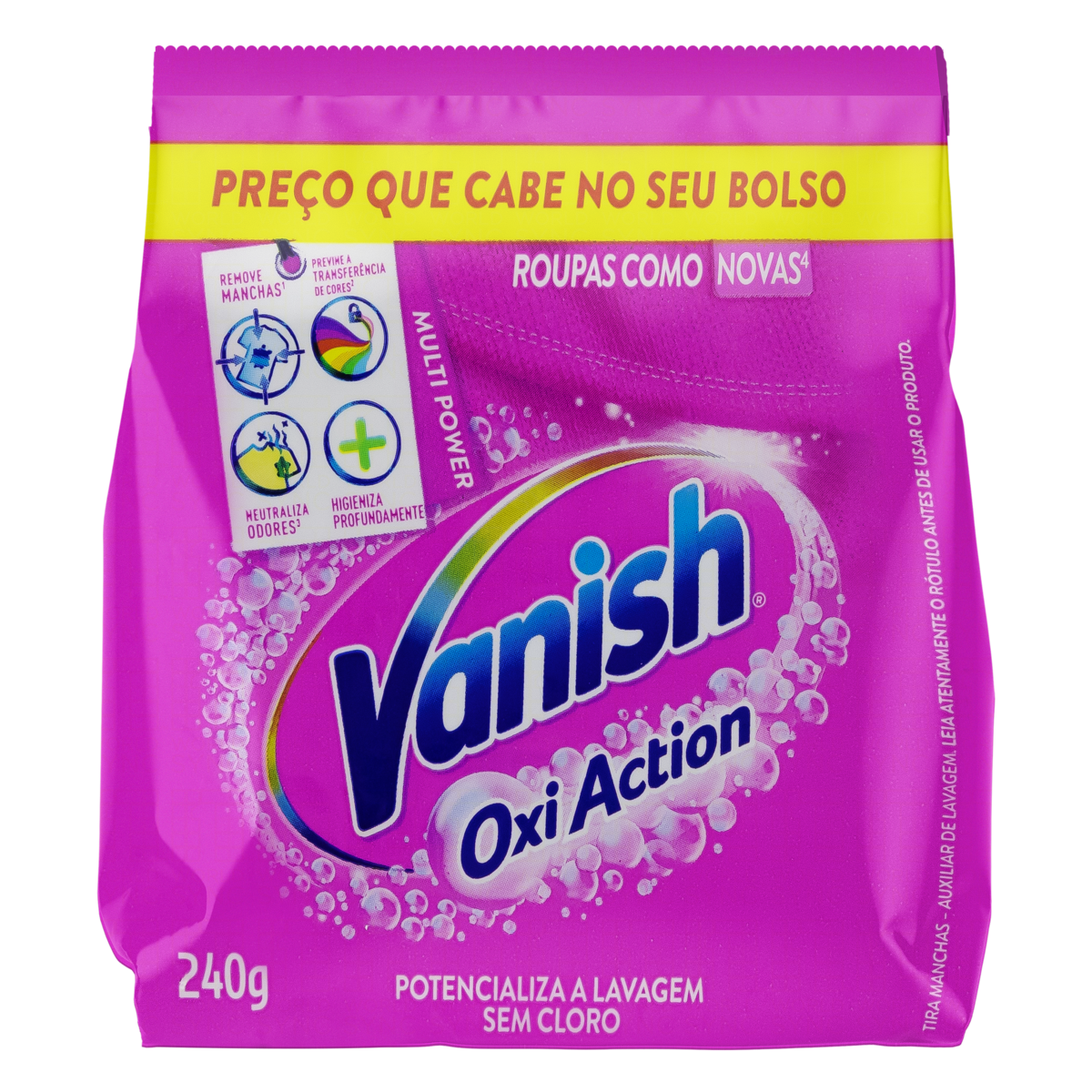TIRA-MANCHAS PÓ ROUPAS COLORIDAS VANISH OXI ACTION PACOTE 240G REFIL ECONÔMICO 0
