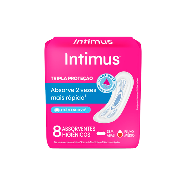 ABSORVENTE SEM ABAS SECA INTIMUS TRIPLA PROTEÇÃO PACOTE 8 UNIDADES