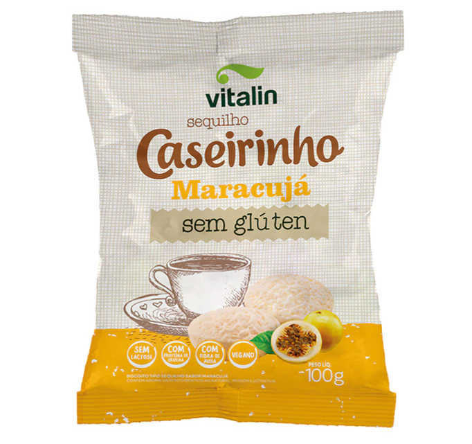 BISCOITO SEQUILHO VEGANO MARACUJÁ SEM GLÚTEN VITALIN CASEIRINHO PACOTE 100G 0