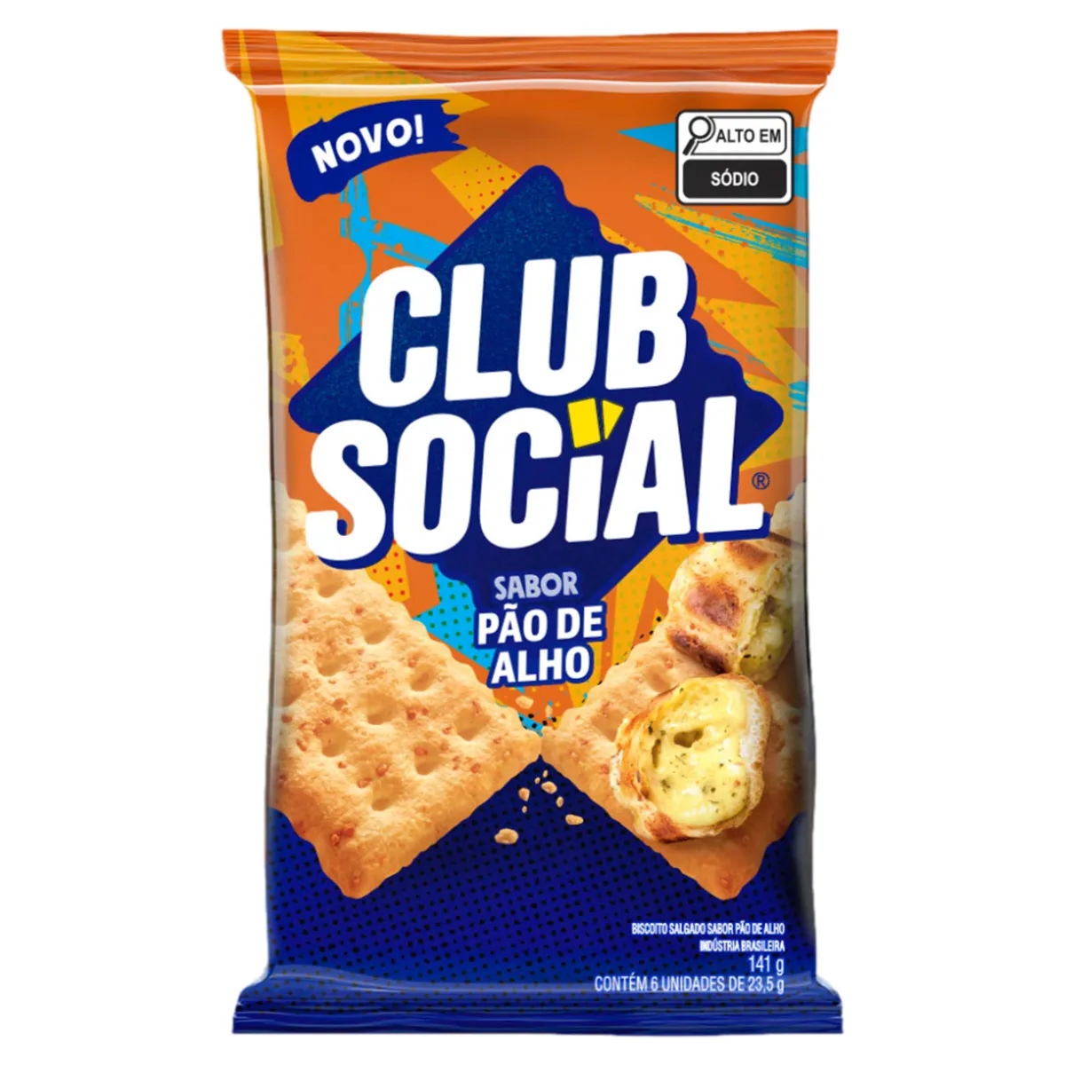 PACK BISCOITO PÃO DE ALHO CLUB SOCIAL PACOTE 141G 6 UNIDADES