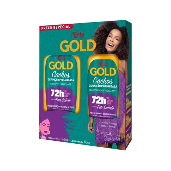 KIT SHAMPOO 275ML + CONDICIONADOR 175ML NIELY GOLD CACHOS DEFINIÇÃO PROLONGADA