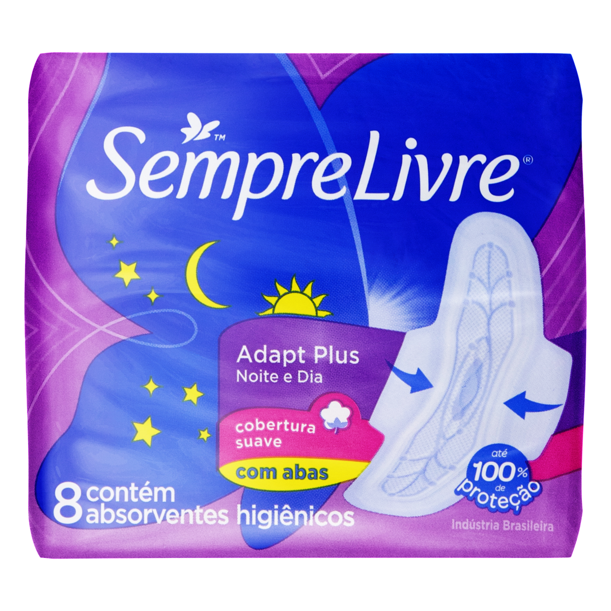 ABSORVENTE COM ABAS NOITE E DIA SUAVE SEMPRE LIVRE ADAPT PLUS PACOTE 8 UNIDADES