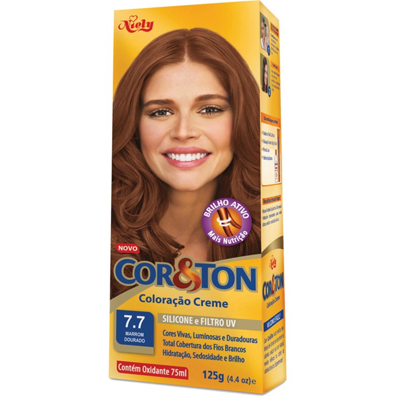KIT COLORAÇÃO CREME COR 7.7 MARROM DOURADO NIELY COR&TON