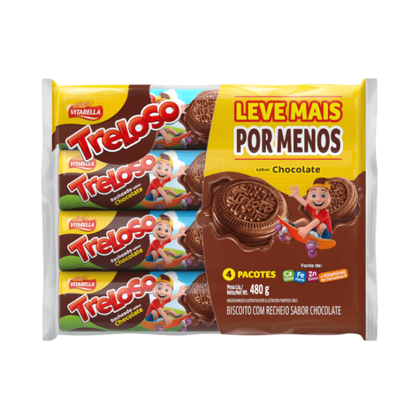 BISCOITO VITARELLA TRELOSO RECHEADO PACOTE COM 480G SABOR CHOCOLATE