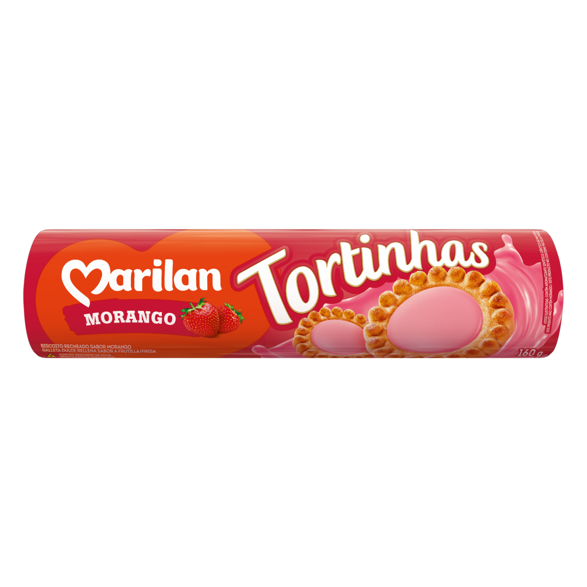 BISCOITO RECHEIO MORANGO MARILAN TORTINHAS PACOTE 140G