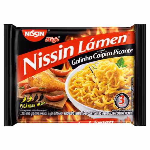 MACARRÃO INSTANTÂNEO LÁMEN GALINHA PICANTE NISSIN MIOJO NOSSO SABOR PACOTE 85G