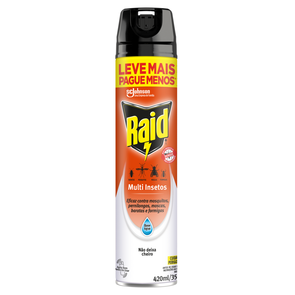 INSETICIDA AEROSSOL MULTI-INSETOS À BASE DE ÁGUA RAID FRASCO 420ML SPRAY LEVE MAIS PAGUE MENOS