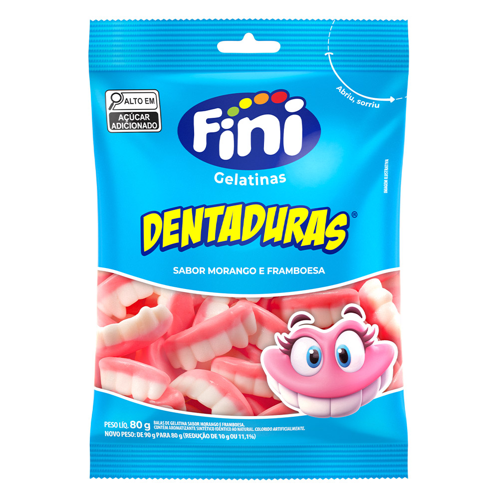 BALA DE GELATINA MORANGO E FRAMBOESA DENTADURAS FINI PACOTE 80G