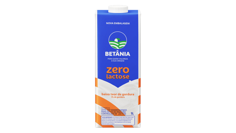 LEITE UHT SEMIDESNATADO ZERO LACTOSE BETÂNIA CAIXA COM TAMPA 1L