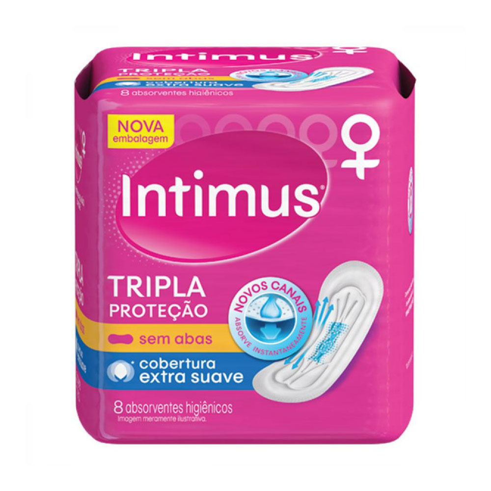 ABSORVENTE SEM ABAS EXTRA SUAVE INTIMUS TRIPLA PROTEÇÃO PACOTE 8 UNIDADES