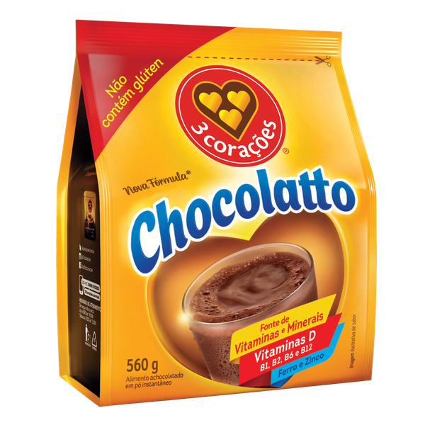 ACHOCOLATADO PÓ 3 CORAÇÕES CHOCOLATTO PACOTE 560G
