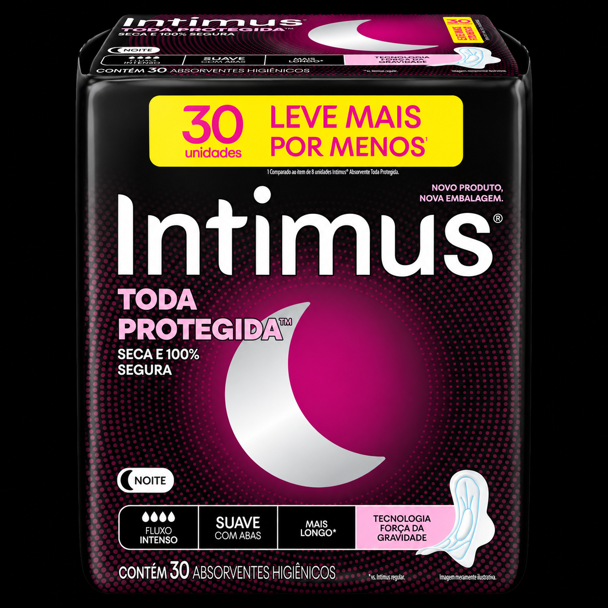 ABSORVENTE INTIMUS NOTURNO - TODA PROTEGIDA - COBERTURA SUAVE COM ABAS 30 UNIDADES