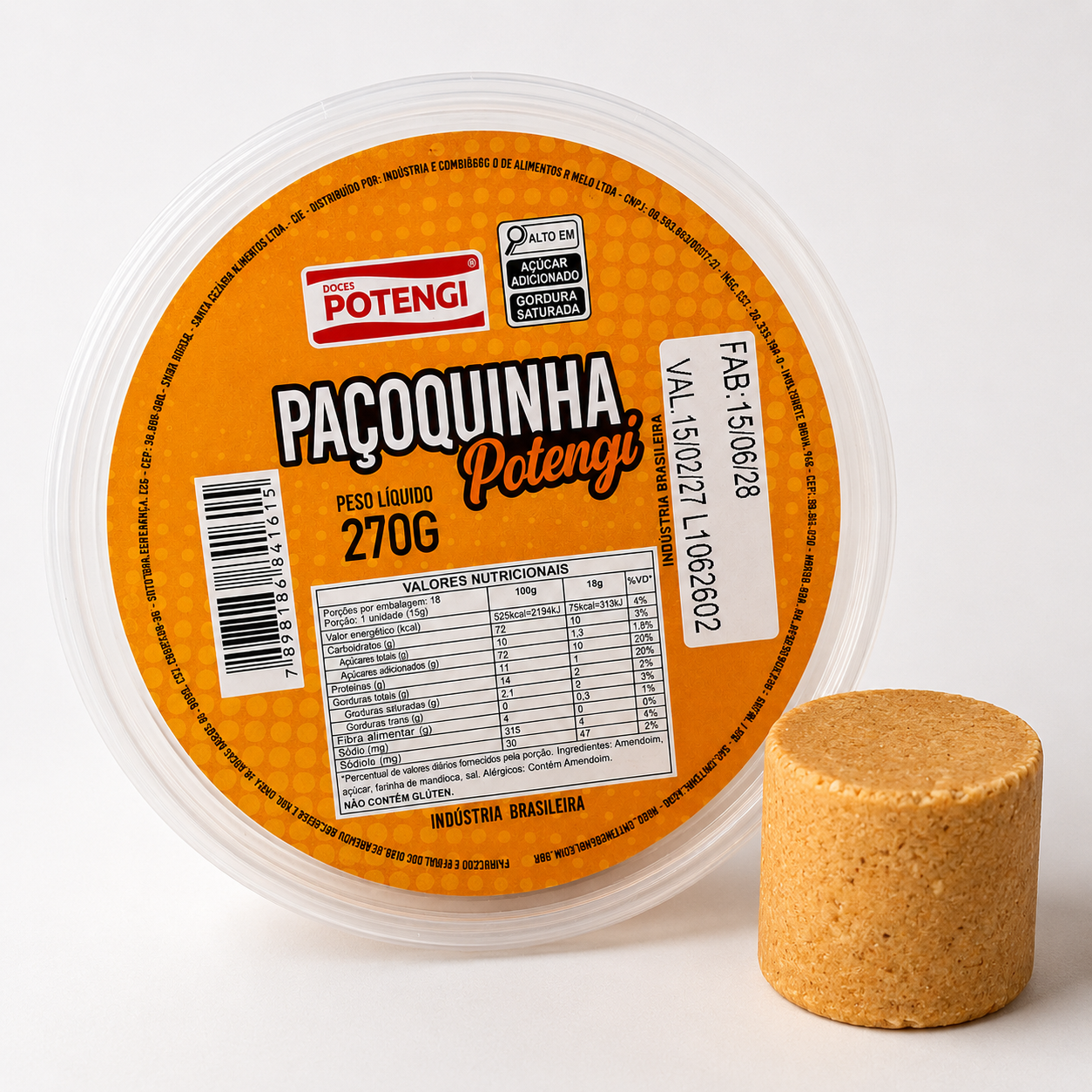 PAÇOQUINHA POTENGI POTE COM 18 UNIDADES 270G