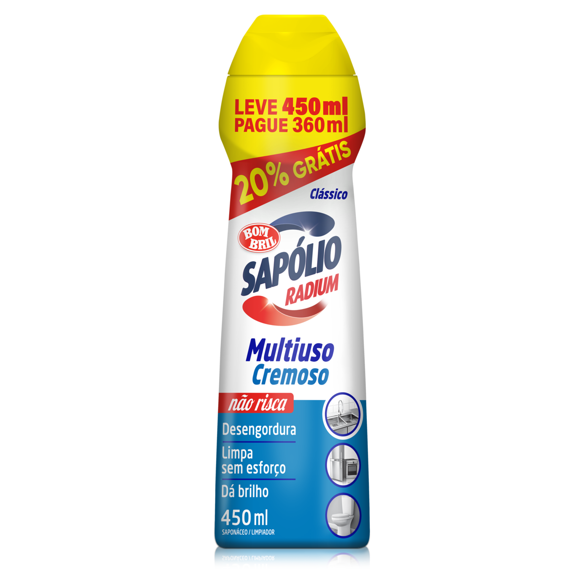 SAPONÁCEO CREMOSO MULTIUSO CLÁSSICO SAPÓLIO RADIUM SQUEEZE LEVE 450ML PAGUE 360ML