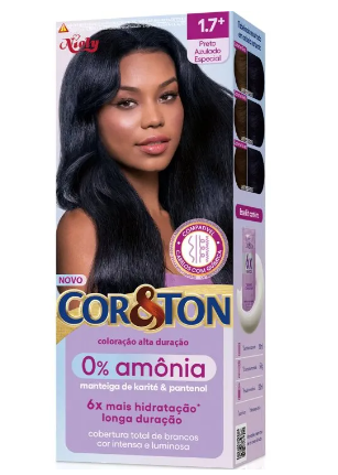 KIT COLORAÇÃO CREME 1.7+ PRETO AZULADO ESPECIAL NIELY COR&TON