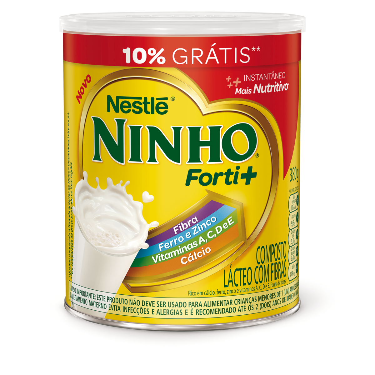 LEITE PÓ INSTANTÂNEO INTEGRAL NINHO LATA 380G GRÁTIS 10%