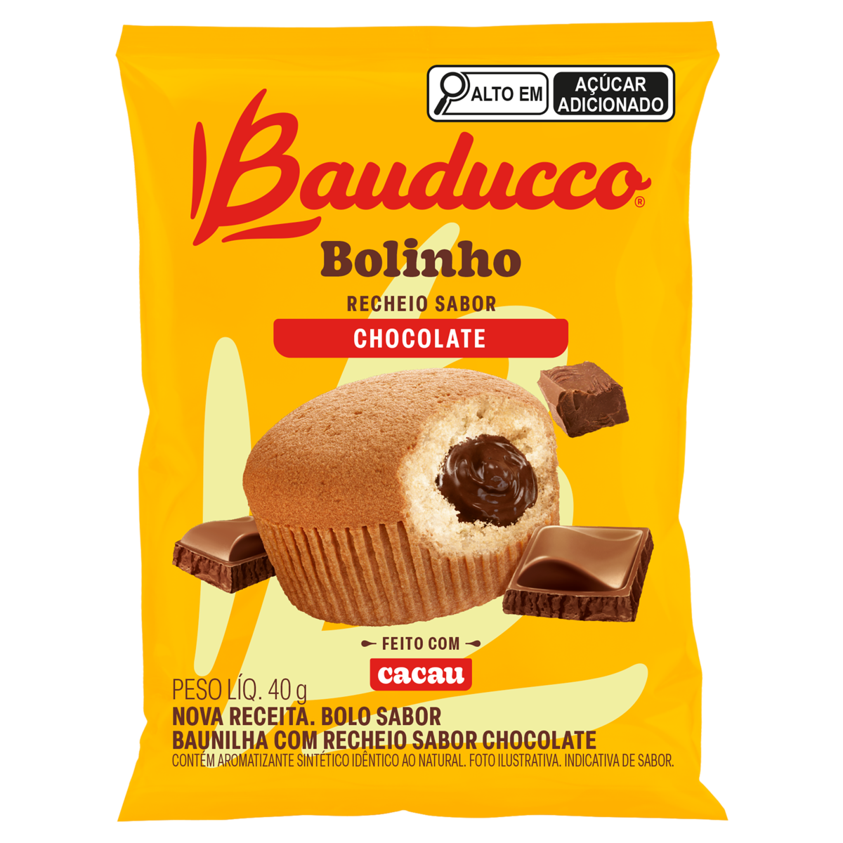 BOLINHO BAUNILHA RECHEIO CHOCOLATE BAUDUCCO PACOTE 40G