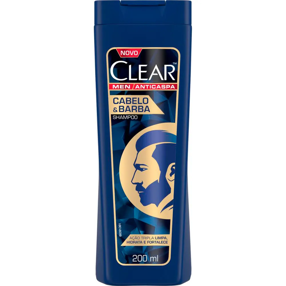 SHAMPOO ANTICASPA CLEAR MEN CABELO & BARBA LIMPA, HIDRATA E FORTALECE 200ML