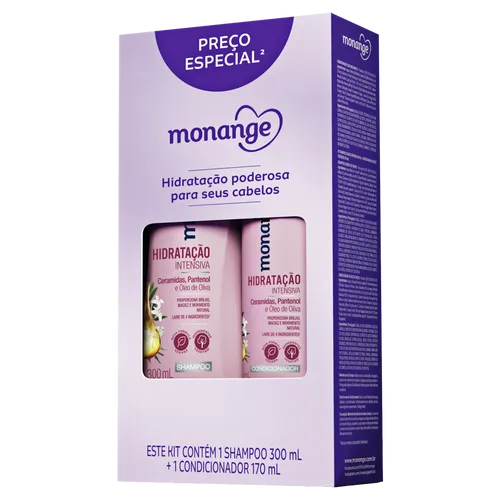 KIT SHAMPOO 300ML + CONDICIONADOR 170ML MONANGE HIDRATAÇÃO INTENSIVA