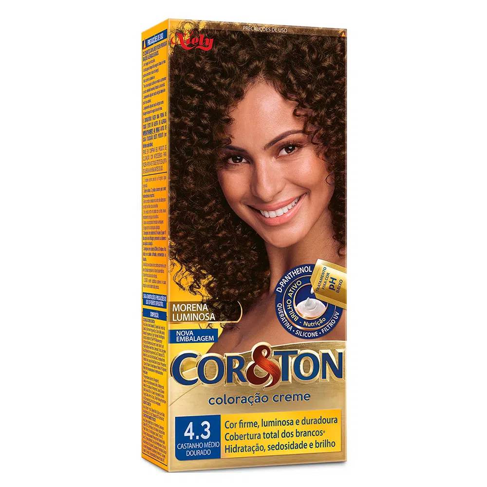 KIT COLORAÇÃO CREME COR 4.3 CASTANHO MÉDIO DOURADO NIELY COR&TON
