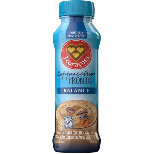 BEBIDA LÁCTEA UHT CAPPUCCINO ZERO LACTOSE 3 CORAÇÕES ZERO% FRASCO 260ML 0