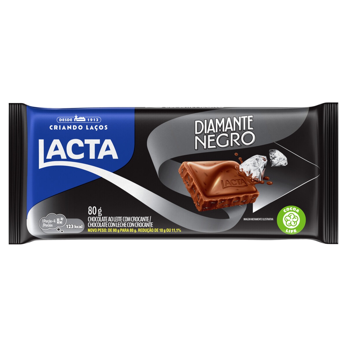 CHOCOLATE AO LEITE LACTA DIAMANTE NEGRO 80G