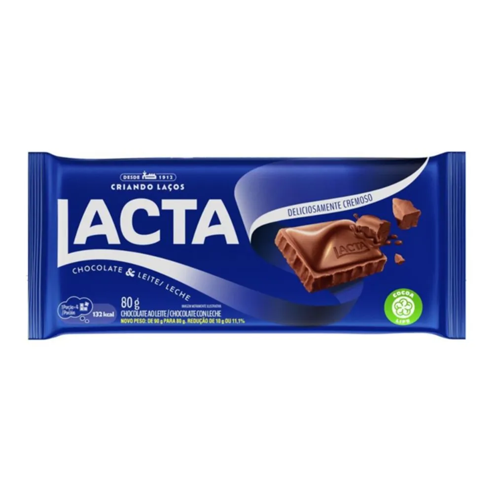 CHOCOLATE AO LEITE LACTA PACOTE 80G